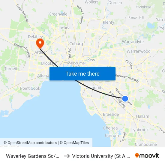 Waverley Gardens Sc/Hansworth St to Victoria University (St Albans Campus) map