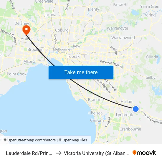 Lauderdale Rd/Princes Hwy to Victoria University (St Albans Campus) map