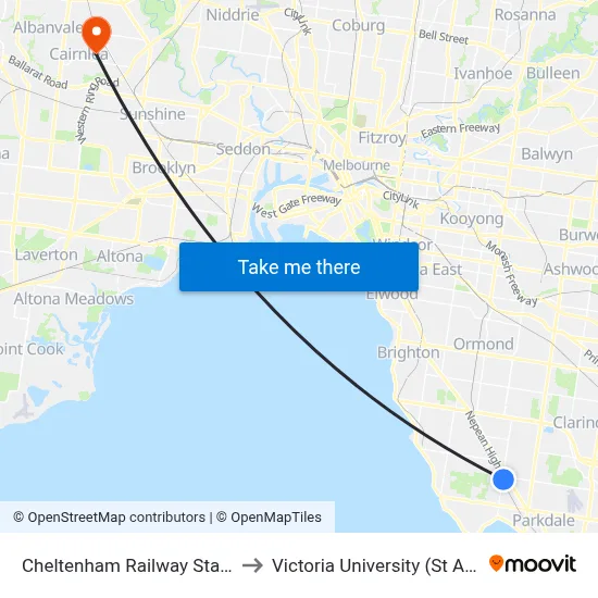 Cheltenham Railway Station/Station Rd to Victoria University (St Albans Campus) map