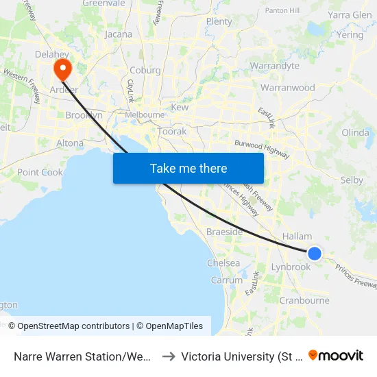 Narre Warren Station/Webb St to Victoria University (St Albans Campus) map
