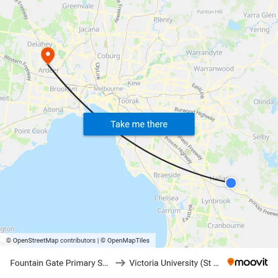 Fountain Gate Primary School/Victoria Rd to Victoria University (St Albans Campus) map