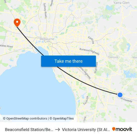 Beaconsfield Station/Beaconsfield Ave to Victoria University (St Albans Campus) map