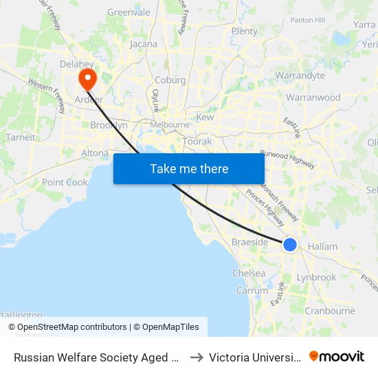 Russian Welfare Society Aged Home/Morwell Ave (Dandenong South) to Victoria University (St Albans Campus) map