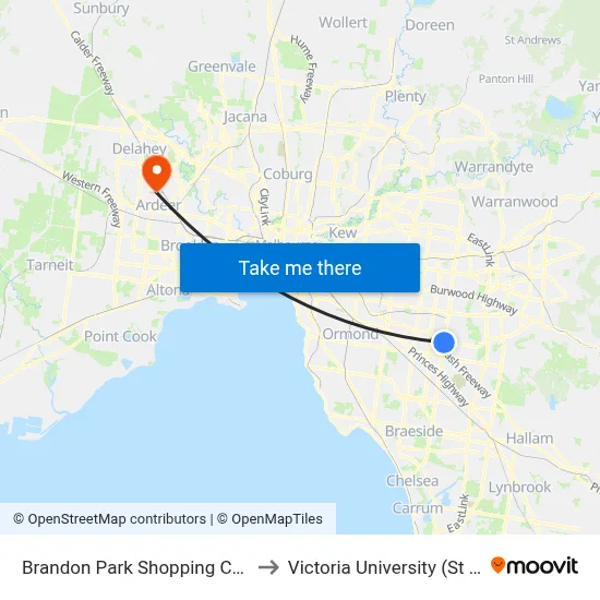 Brandon Park Shopping Centre/Springvale Rd to Victoria University (St Albans Campus) map