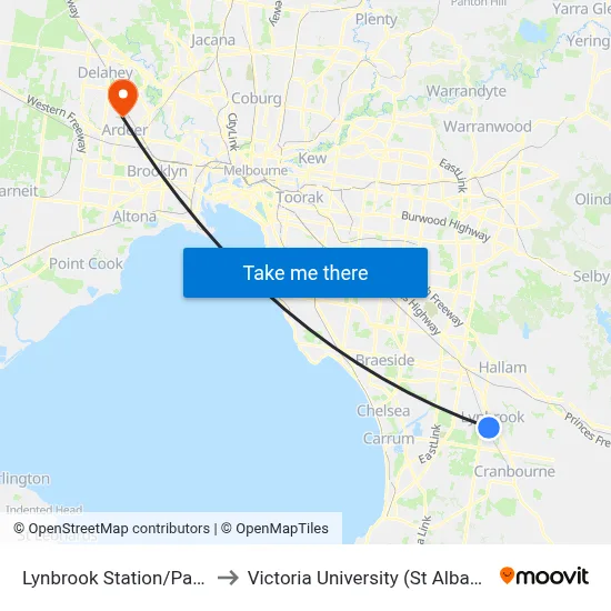 Lynbrook Station/Paterson Dr to Victoria University (St Albans Campus) map