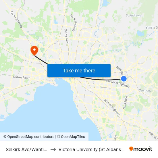 Selkirk Ave/Wantirna Rd to Victoria University (St Albans Campus) map