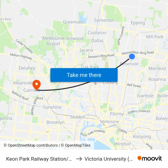 Keon Park Station/Keon Pde to Victoria University (St Albans Campus) map