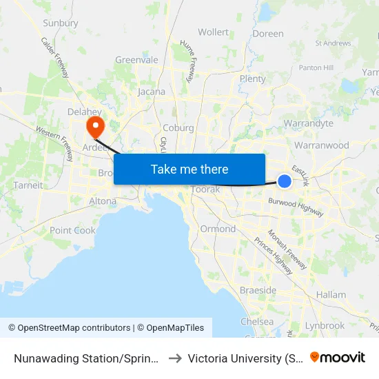 Nunawading Station/Springvale Rd to Victoria University (St Albans Campus) map