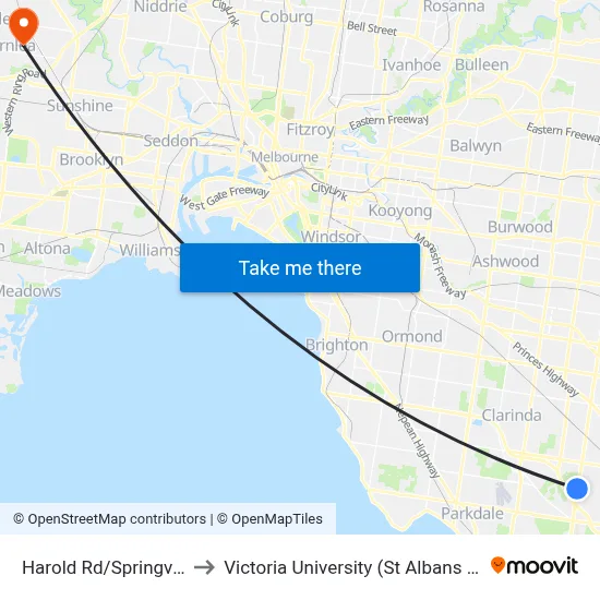 Harold Rd/Springvale Rd to Victoria University (St Albans Campus) map