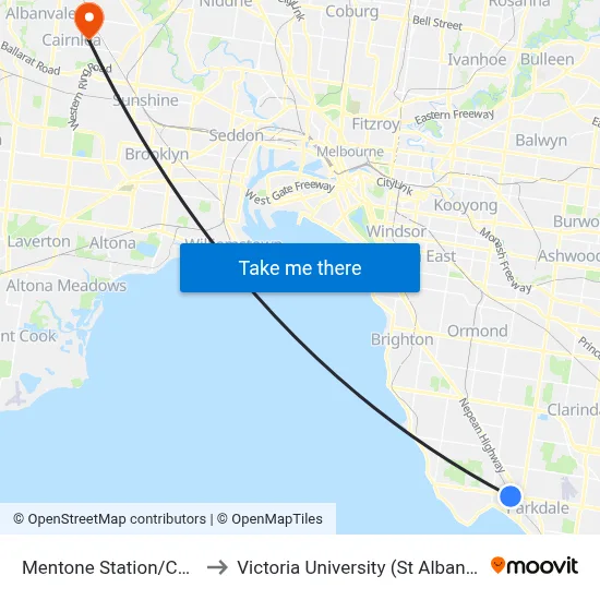 Mentone Station/Como Pde to Victoria University (St Albans Campus) map