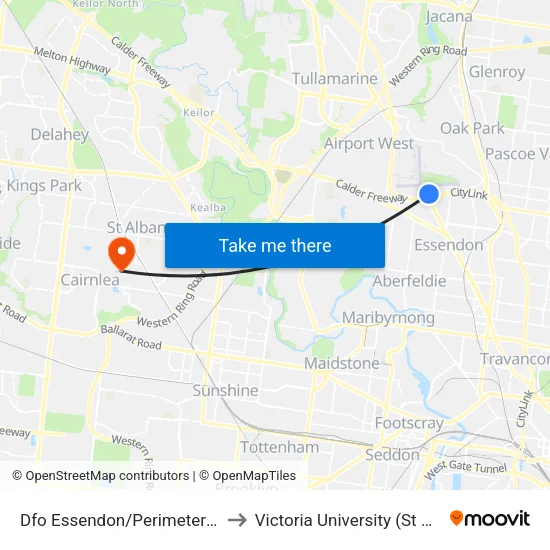Dfo Essendon/Perimeter Rd to Victoria University (St Albans Campus) map