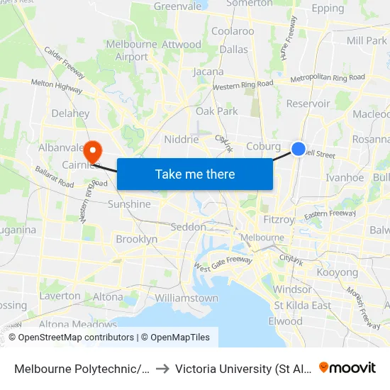 Melbourne Polytechnic/St Georges Rd to Victoria University (St Albans Campus) map