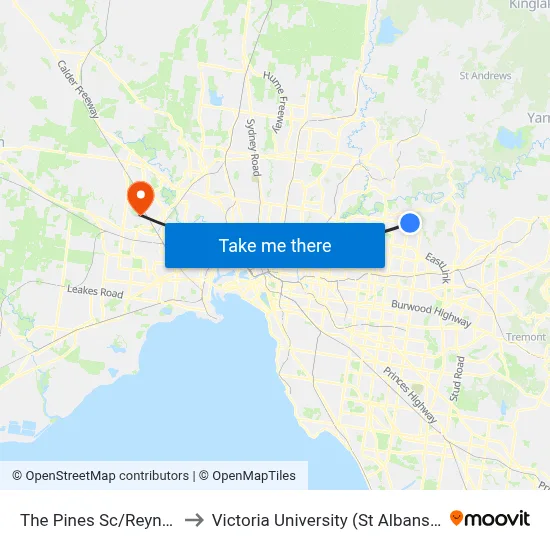The Pines Sc/Reynolds Rd to Victoria University (St Albans Campus) map