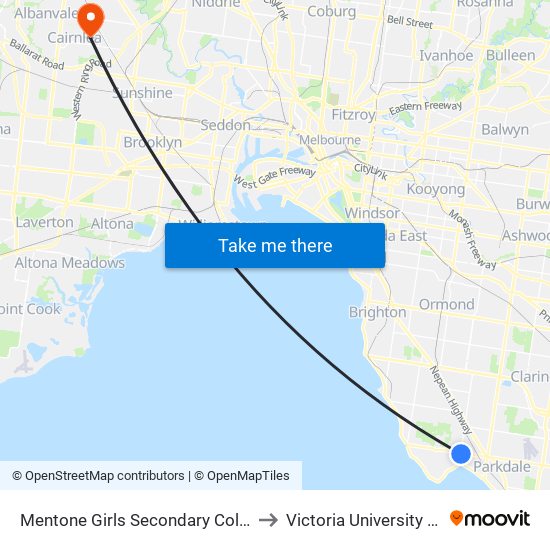 Mentone Girls Secondary College/Charman Rd (Mentone) to Victoria University (St Albans Campus) map