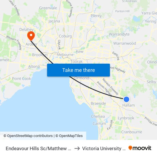 Endeavour Hills Sc/Matthew Flinders Ave (Endeavour Hills) to Victoria University (St Albans Campus) map