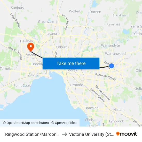 Ringwood Station/Maroondah Hwy to Victoria University (St Albans Campus) map