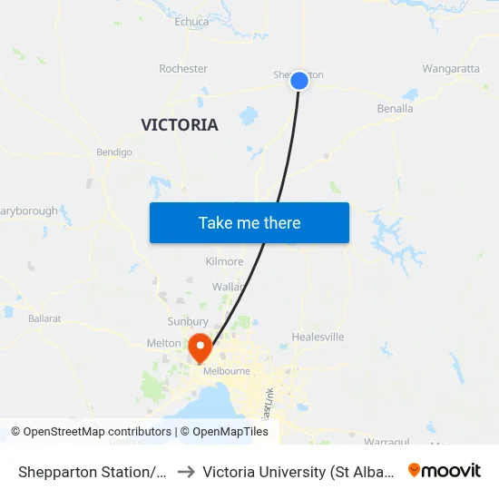 Shepparton Station/Purcell St to Victoria University (St Albans Campus) map