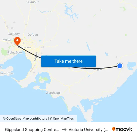 Gippsland Shopping Centre/Cunninghame St to Victoria University (St Albans Campus) map