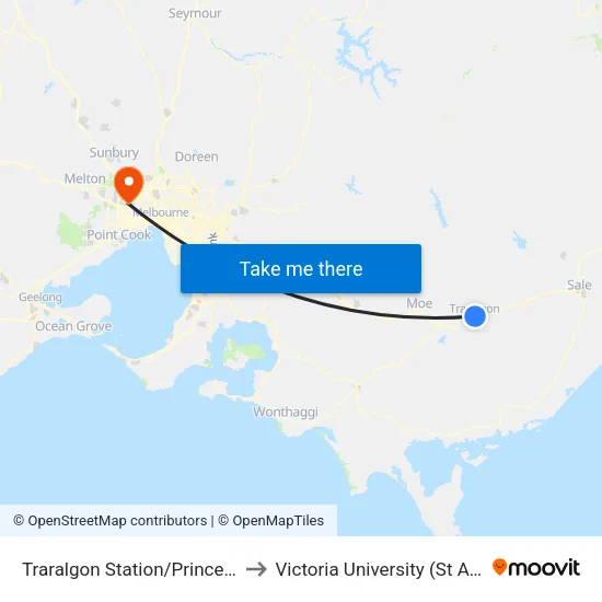 Traralgon Station/Princes St to Victoria University (St Albans Campus) map