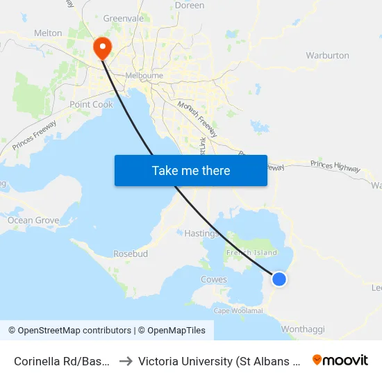 Corinella Rd/Bass Hwy to Victoria University (St Albans Campus) map