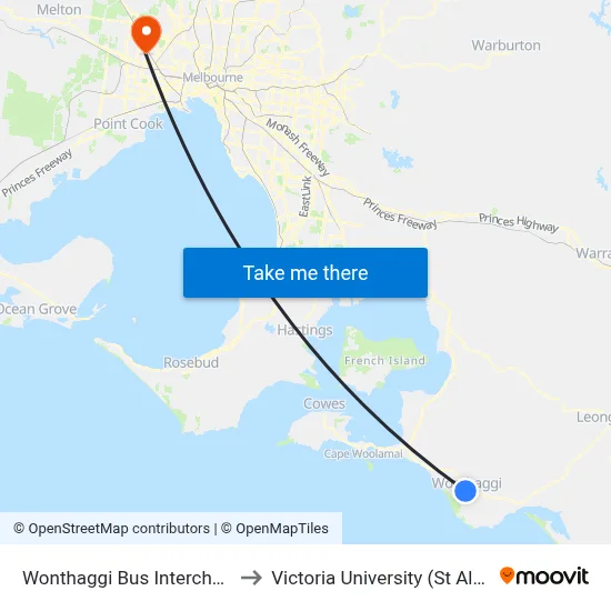 Wonthaggi Bus Interchange/Biggs Dr to Victoria University (St Albans Campus) map