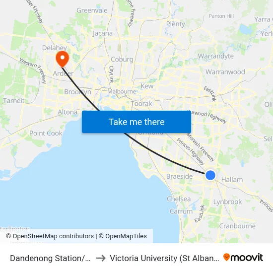 Dandenong Station/Foster St to Victoria University (St Albans Campus) map