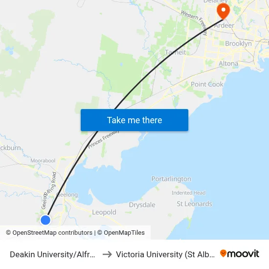 Deakin University/Alfred Deakin Dr to Victoria University (St Albans Campus) map