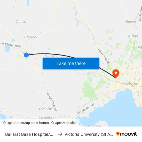 Ballarat Base Hospital/Drummond St N to Victoria University (St Albans Campus) map