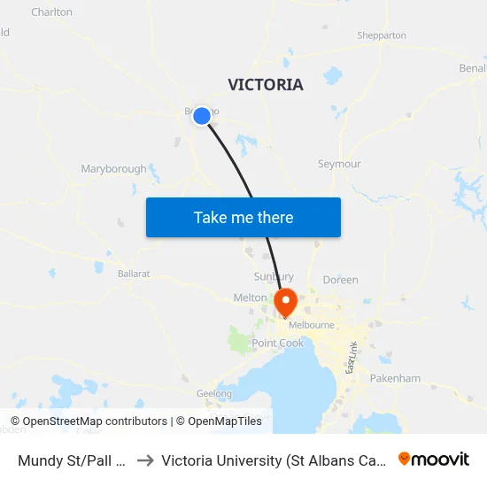 Mundy St/Pall Mall to Victoria University (St Albans Campus) map