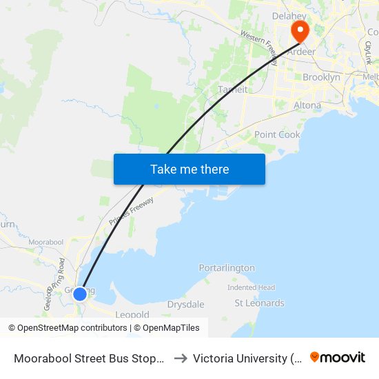 Moorabool Street Bus Stops/Moorabool St (Geelong) to Victoria University (St Albans Campus) map