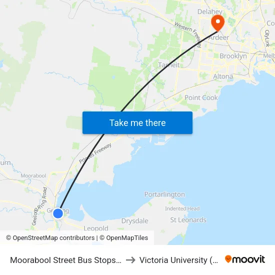Moorabool Street Bus Stops/Moorabool St to Victoria University (St Albans Campus) map