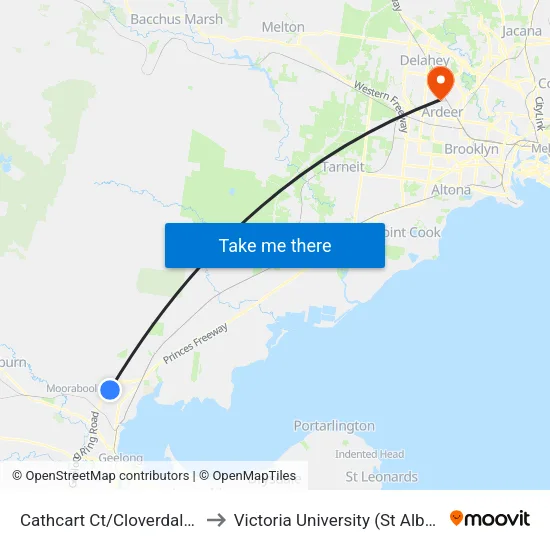 Cathcart Ct/Cloverdale Dr to Victoria University (St Albans Campus) map