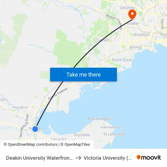Deakin University Waterfront Campus/Brougham St to Victoria University (St Albans Campus) map