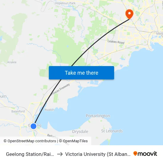 Geelong Station/Railway Tce to Victoria University (St Albans Campus) map
