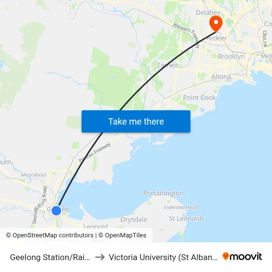 Geelong Station/Railway Tce to Victoria University (St Albans Campus) map