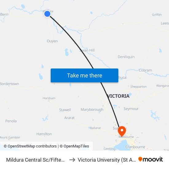 Mildura Central Sc/Fifteenth St (Mildura) to Victoria University (St Albans Campus) map