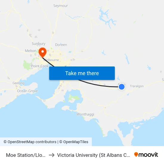 Moe Station/Lloyd St to Victoria University (St Albans Campus) map