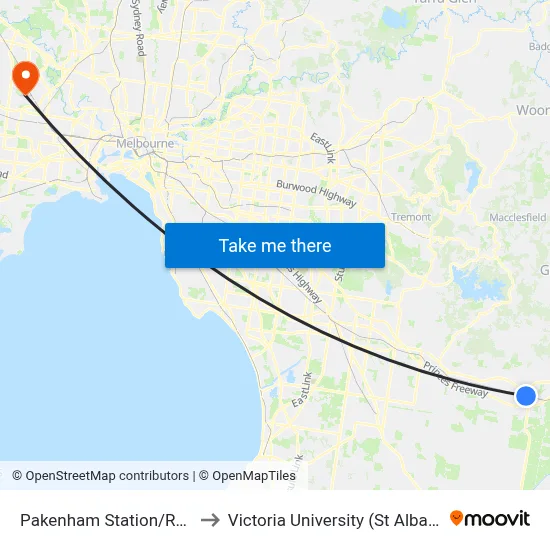Pakenham Station/Railway Ave to Victoria University (St Albans Campus) map
