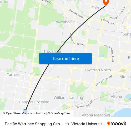 Pacific Werribee Shopping Centre/Derrimut Rd to Victoria University (St Albans Campus) map