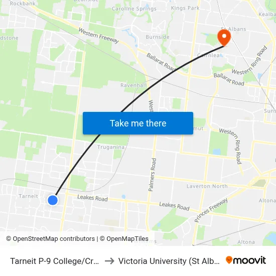 Tarneit P-9 College/Crossway Ave to Victoria University (St Albans Campus) map