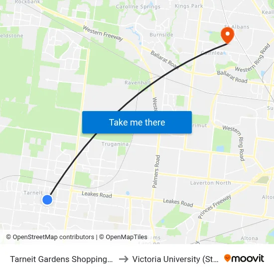 Tarneit Gardens Shopping Centre/Wickford Rd to Victoria University (St Albans Campus) map