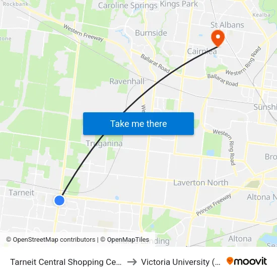 Tarneit Central Shopping Centre/Derrimut Rd to Victoria University (St Albans Campus) map