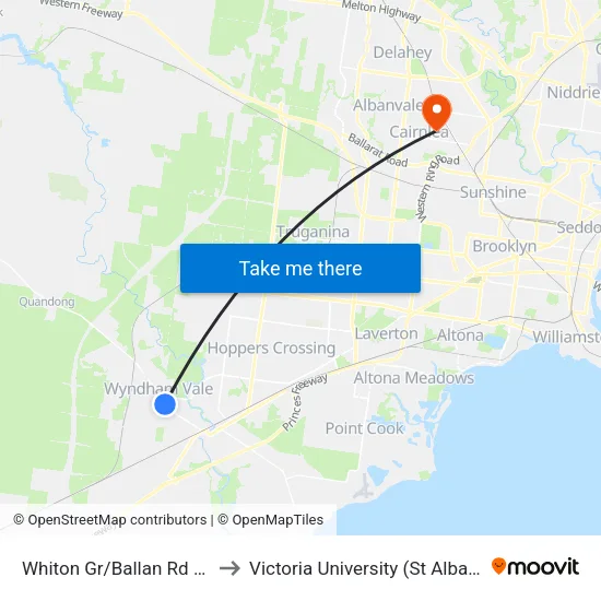 Whiton Gr/Ballan Rd to Victoria University (St Albans Campus) map