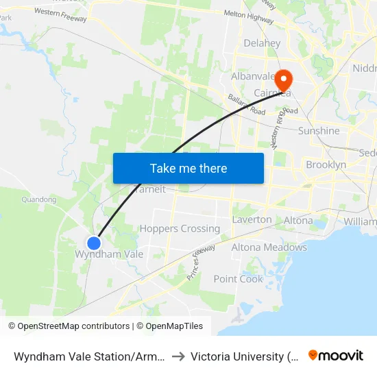 Wyndham Vale Station/Armstrong Rd to Victoria University (St Albans Campus) map