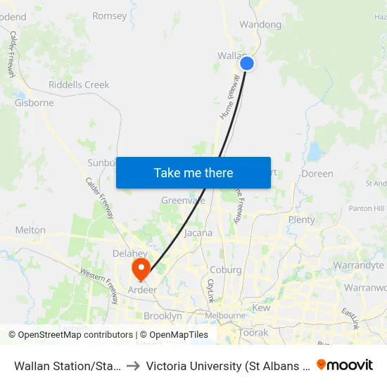 Wallan Station/Station St to Victoria University (St Albans Campus) map
