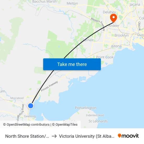 North Shore Station/Station St to Victoria University (St Albans Campus) map