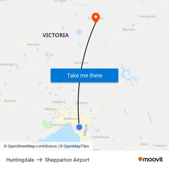 Huntingdale to Shepparton Airport map