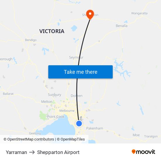 Yarraman to Shepparton Airport map