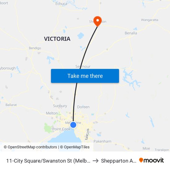 11-City Square/Swanston St (Melbourne City) to Shepparton Airport map