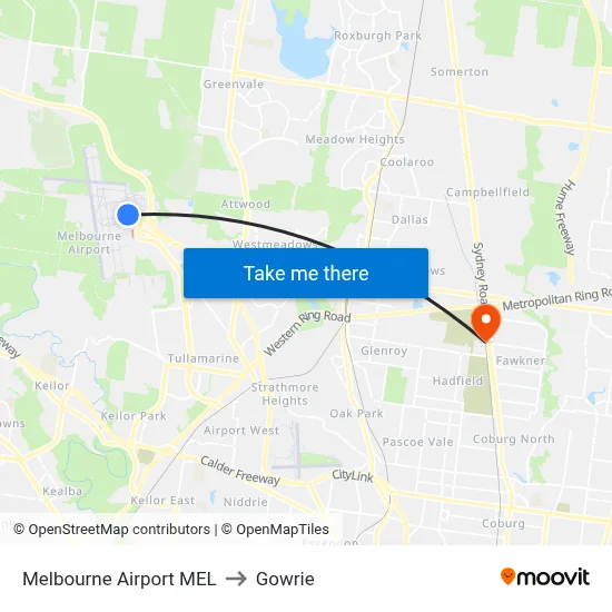 Melbourne Airport MEL to Gowrie map